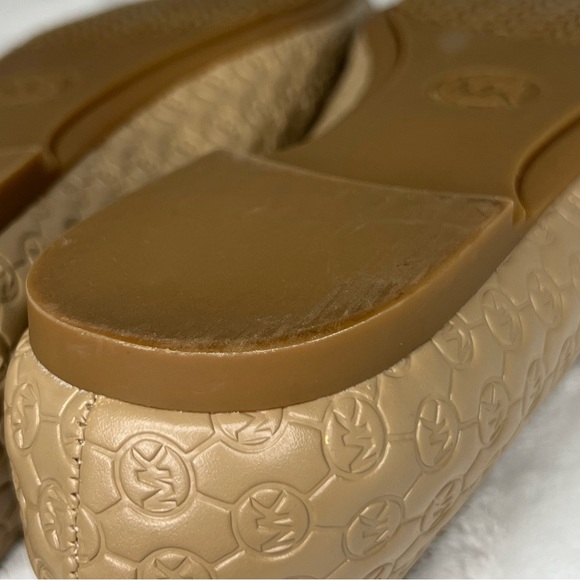 Michael Kors Ballet Flats MK Logo Embossed Gold Tan Beige 8M Luxe Neutral - Picture 12 of 17
